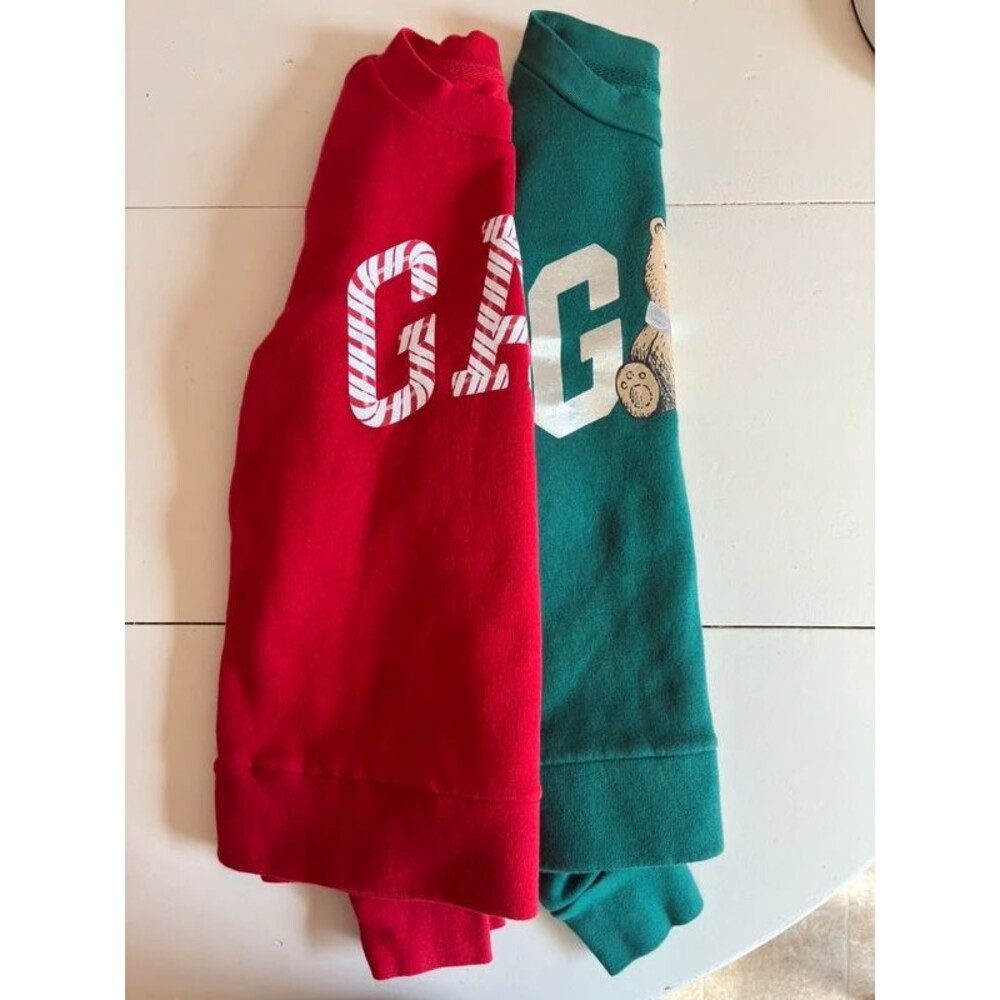 Lot of 2 Gap Kids XL Fleece Christmas Holiday Sweatshirts Red Green Brannan Bear